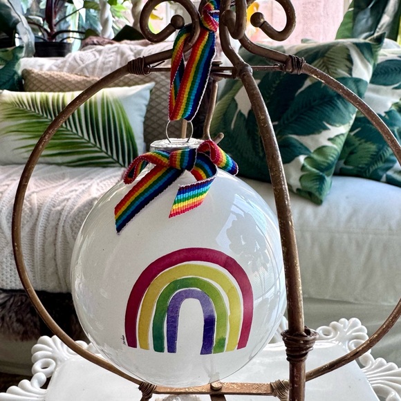 NEW! White Glass Pride Rainbow Christmas Ornament - Picture 2 of 7